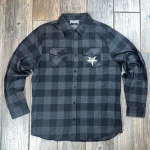 Falling In Reverse Independent Flannel Shirt Mens Large Black Gray Plaid‎